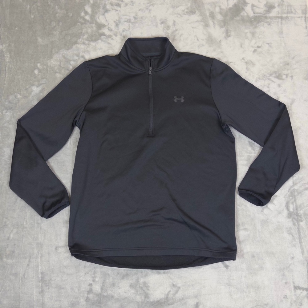 Under Armour 1/4 Zip Pullover Mens Large Black Fleece Lined Loose Fit Activewear